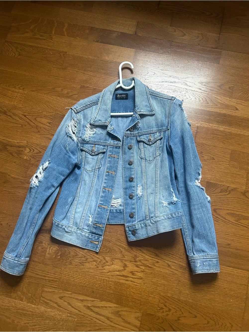 Bardot Light Blue Distressed Denim Jacket - Women's